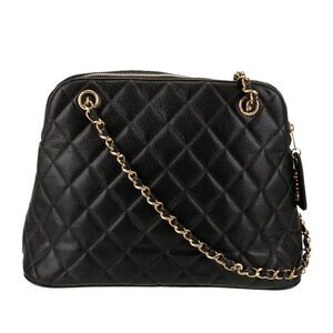 CHANEL Black Quilted Caviar Leather Chain Dome Shoulder Bag